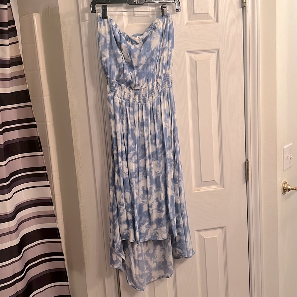 Strapless blue and white high-low sundress nwot